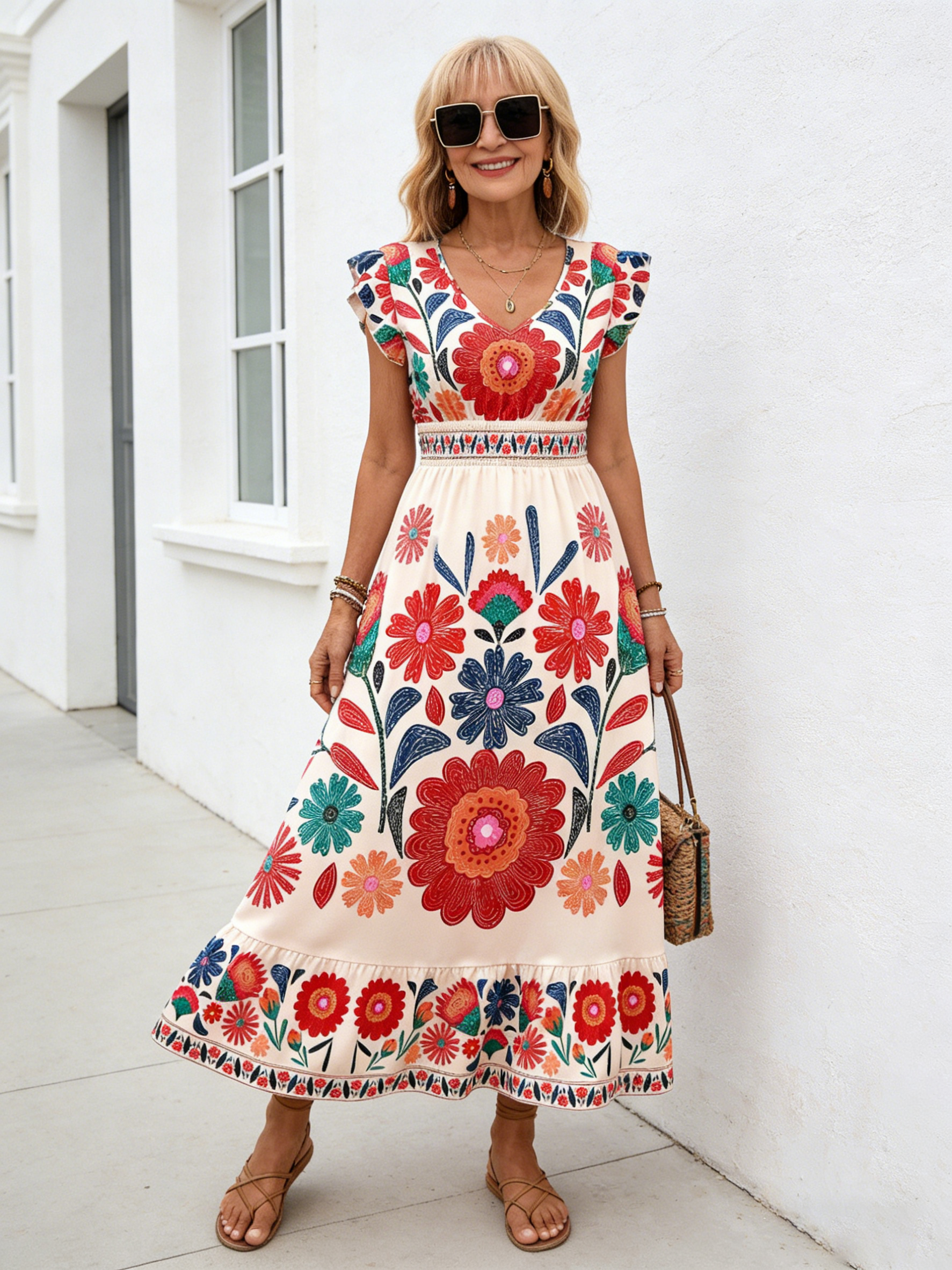 Ethnic Style Fashion Sexy Slim Print Suspender Dress