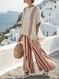 Women'S Loose Slit Contrast Striped Pants Set