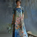 Women's Oil Painting Floral Contrast Color Sequined Maxi Dress
