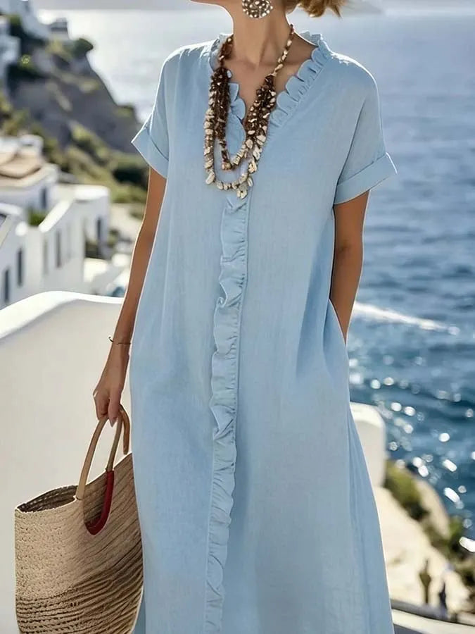 Women'S Casual Solid Color Ruffle Dress