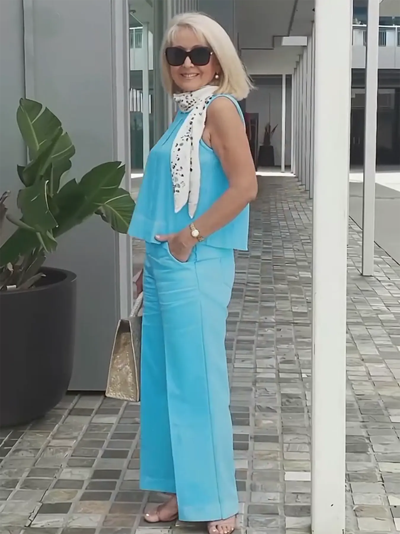 Sleeveless Solid Cotton and Linen Set for Breathable and Comfortable Holiday Two-Piece Set