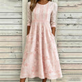 Women's Vintage Floral Art Flowy Linen Round Neck Dress