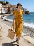 Women's V-Neck Short-Sleeved Dress With Tie Detail