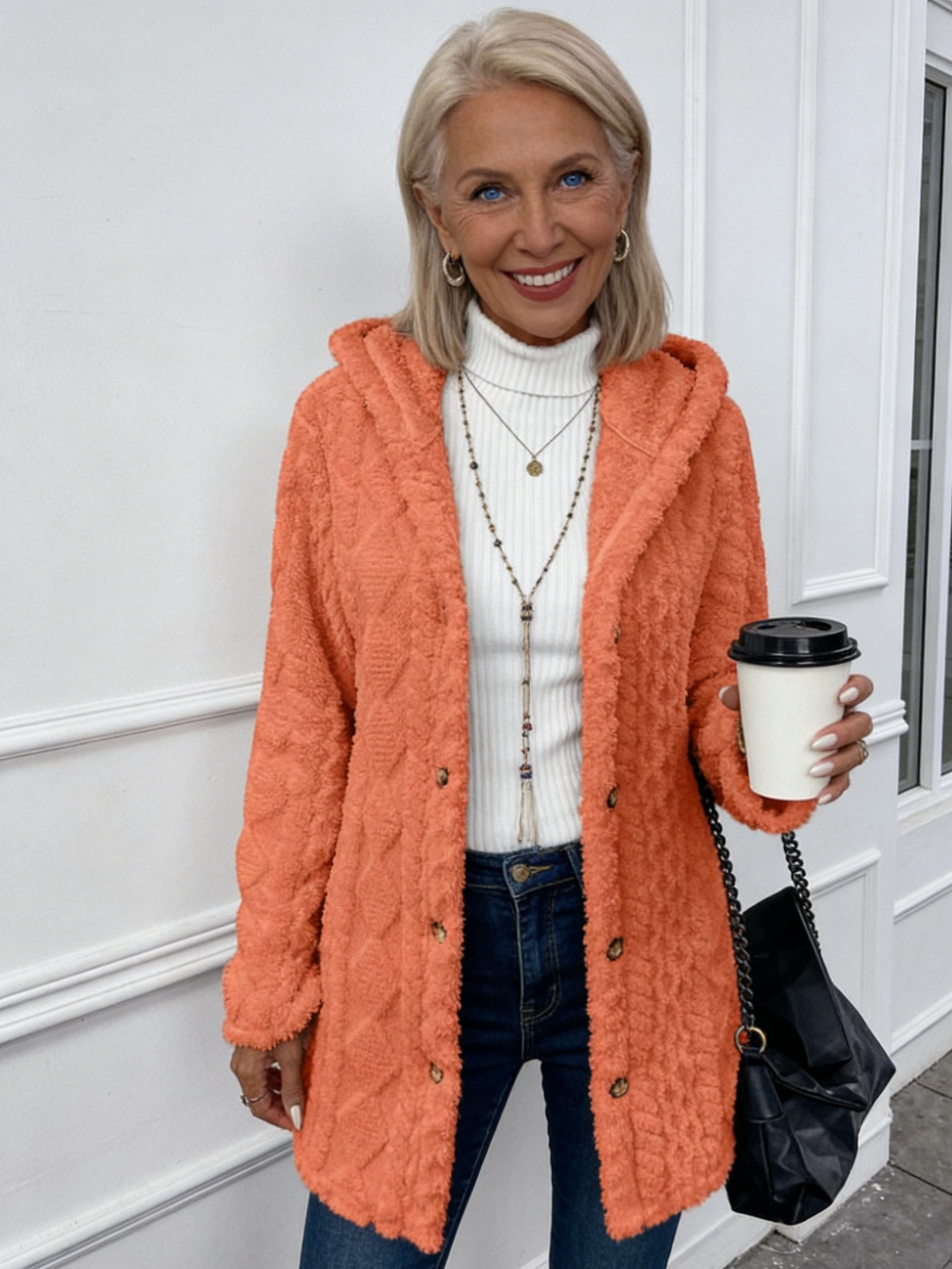 Hooded Solid Color Cardigan Button Long Sleeve Casual Jacket