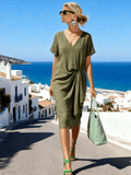 Women's V-Neck Pleated Dress