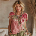 Vintage Floral Embroidered Crew Neck T-shirt