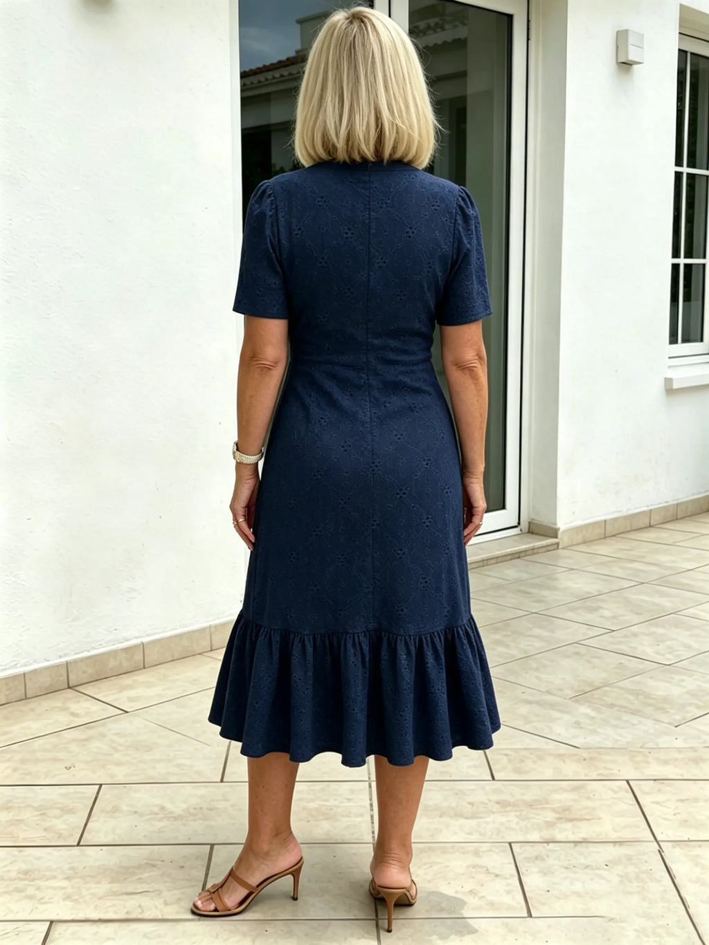 Textured Fabric Hollow Fabric Fashion Dress Short Sleeve Solid Color