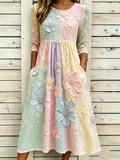 Colorful Color Design Flower Pattern Casual Linen Dress
