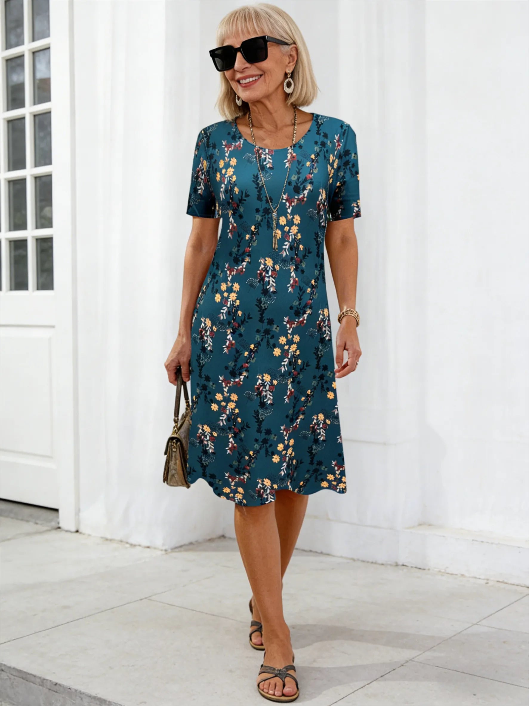 Colorblock Print Tunic Dress