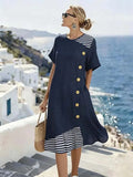 Women'S Casual Color-Block Striped Dress