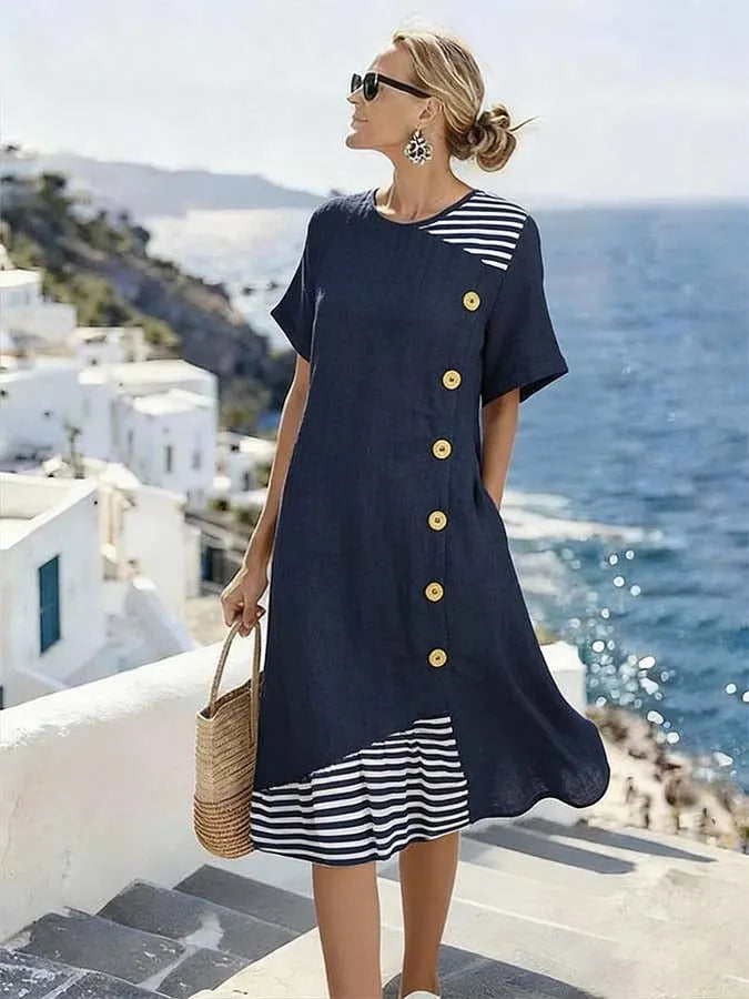Women'S Casual Color-Block Striped Dress