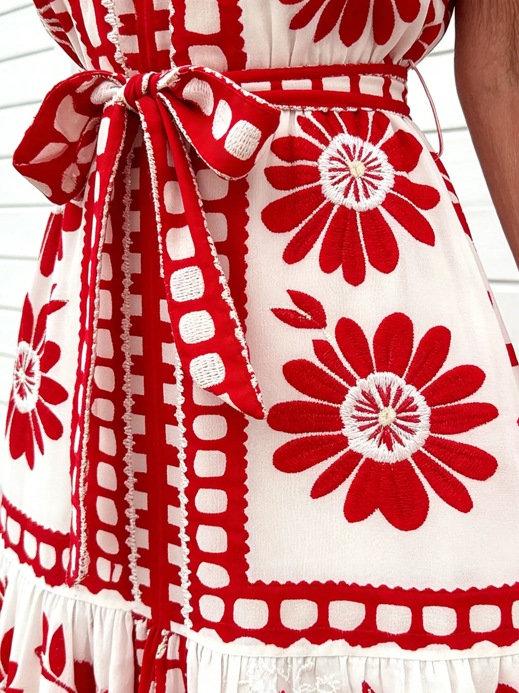 Boho Print Temperament Simple Lace-up Crew Neck Dress Vacation