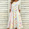 Women's Floral Lace Patchwork Art Color-blocked Casual Cotton Linen Long Dress