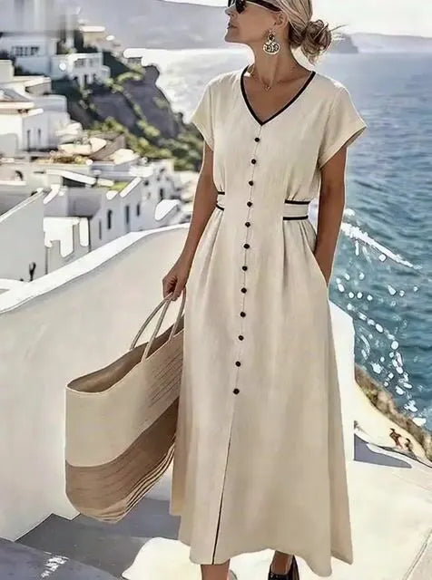 Women'S Casual Color-Block Slit Dress