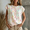 Women's Floral Art Lace Patchwork Casual Cotton Linen T-shirt