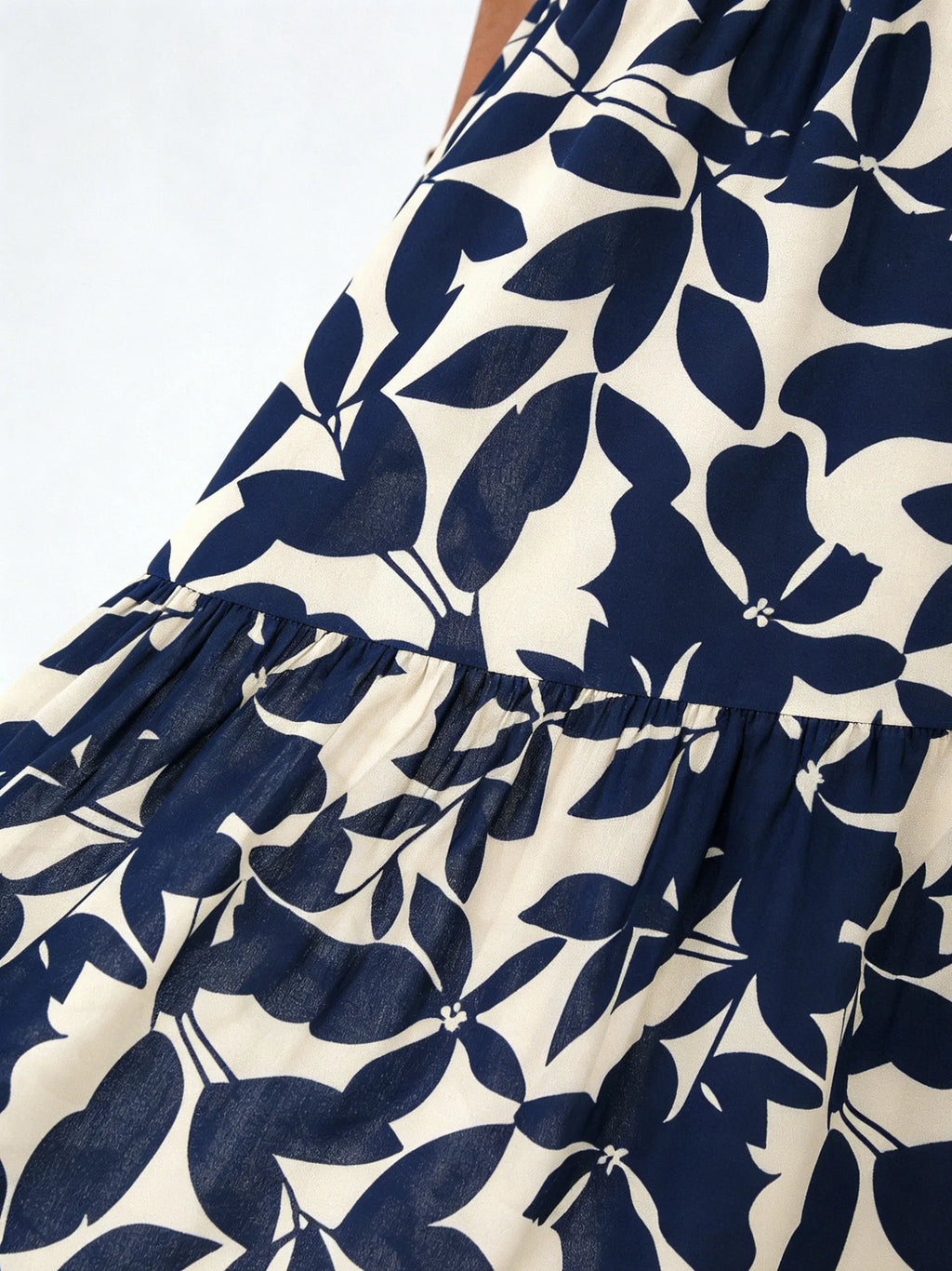 Vacation Fashion Fungus Edge Flying Sleeves Lace-Up Printed  Dress