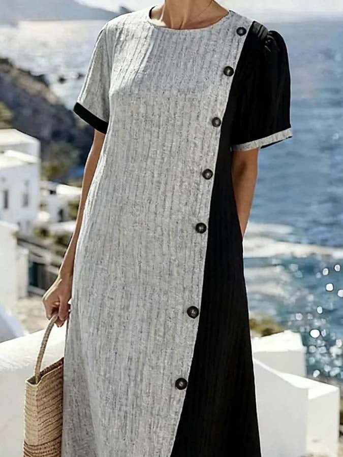 Women'S Casual Color-Block Patchwork Dress