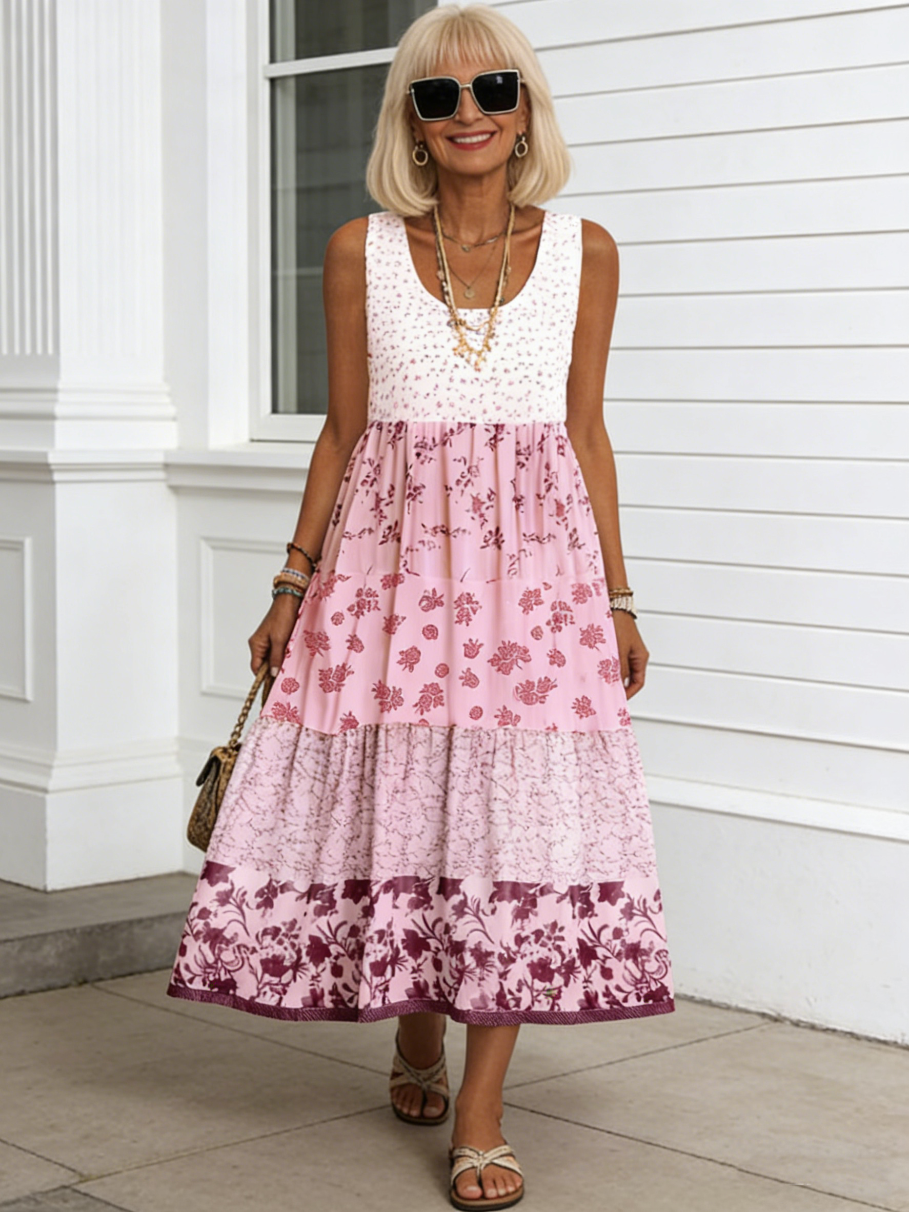 Sleeveless Printed Summer Round Neck Dress