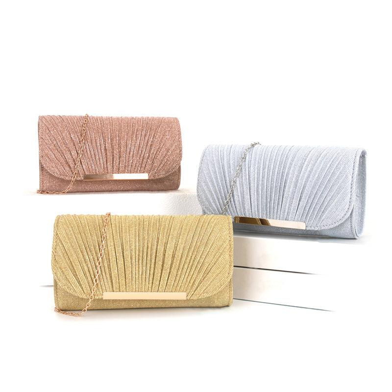 Crossbody Dinner Bag Women's Clutch Bag Pleated High Sewing Line Round Bottom Hand Carry Evening Bag