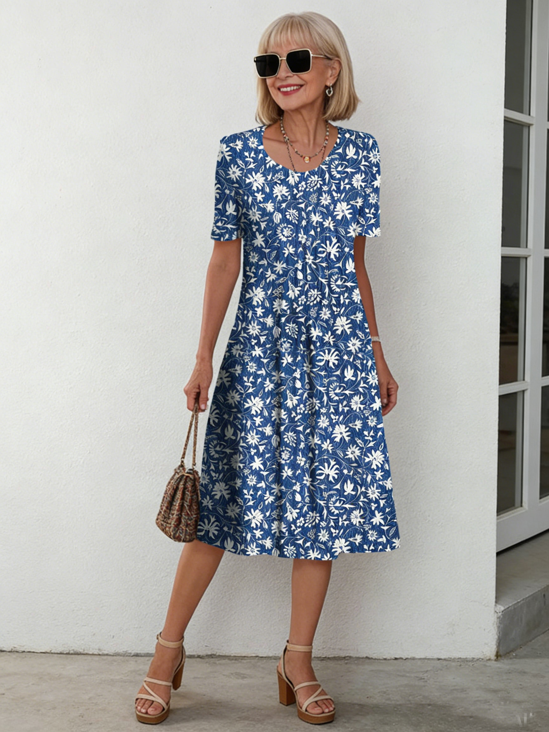 Colorful Sweet Floral round Neck Dress