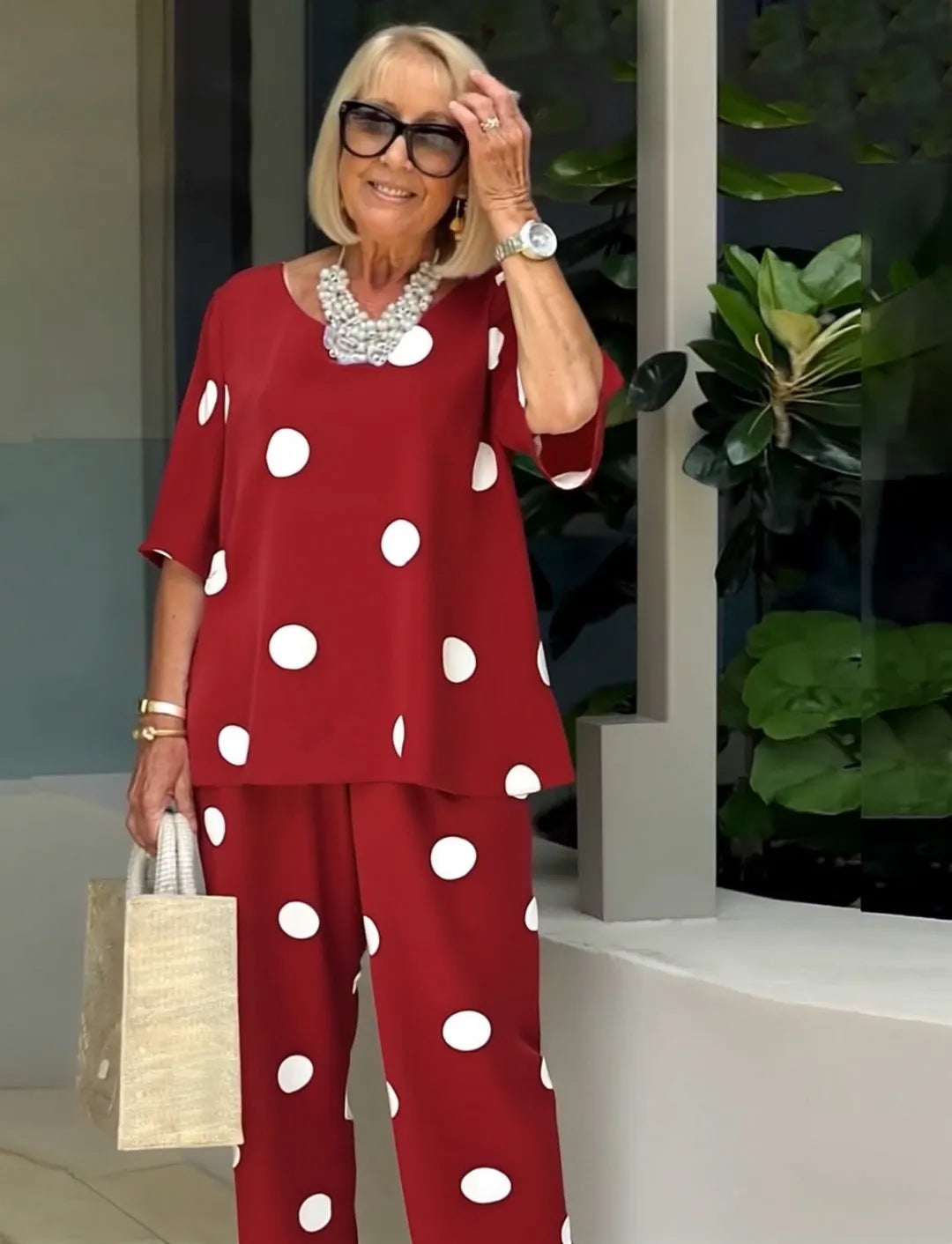 Vacation Two Piece Set BOHO Outfits Set Casual Polka Dot Matching Two-piece Set