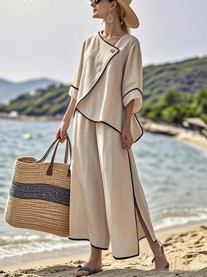 Women'S Loose Striped Printed Wide Leg Pants Set