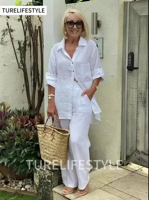 Cotton and Linen Two-piece Button Style Casual and Soft