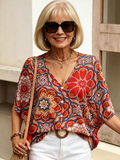 Printed T-Shirt Bat Sleeve Blouse