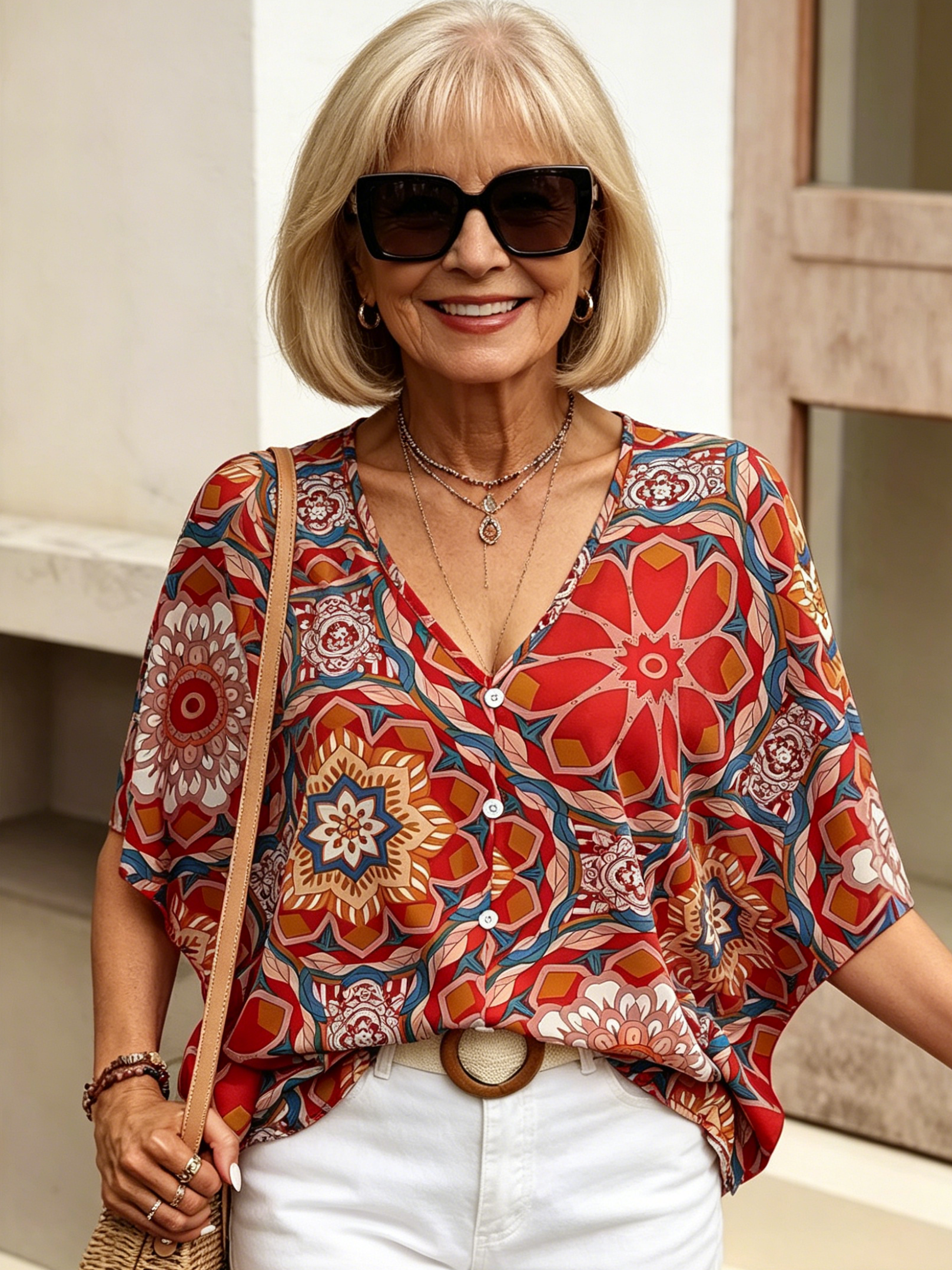 Printed T-Shirt Bat Sleeve Blouse