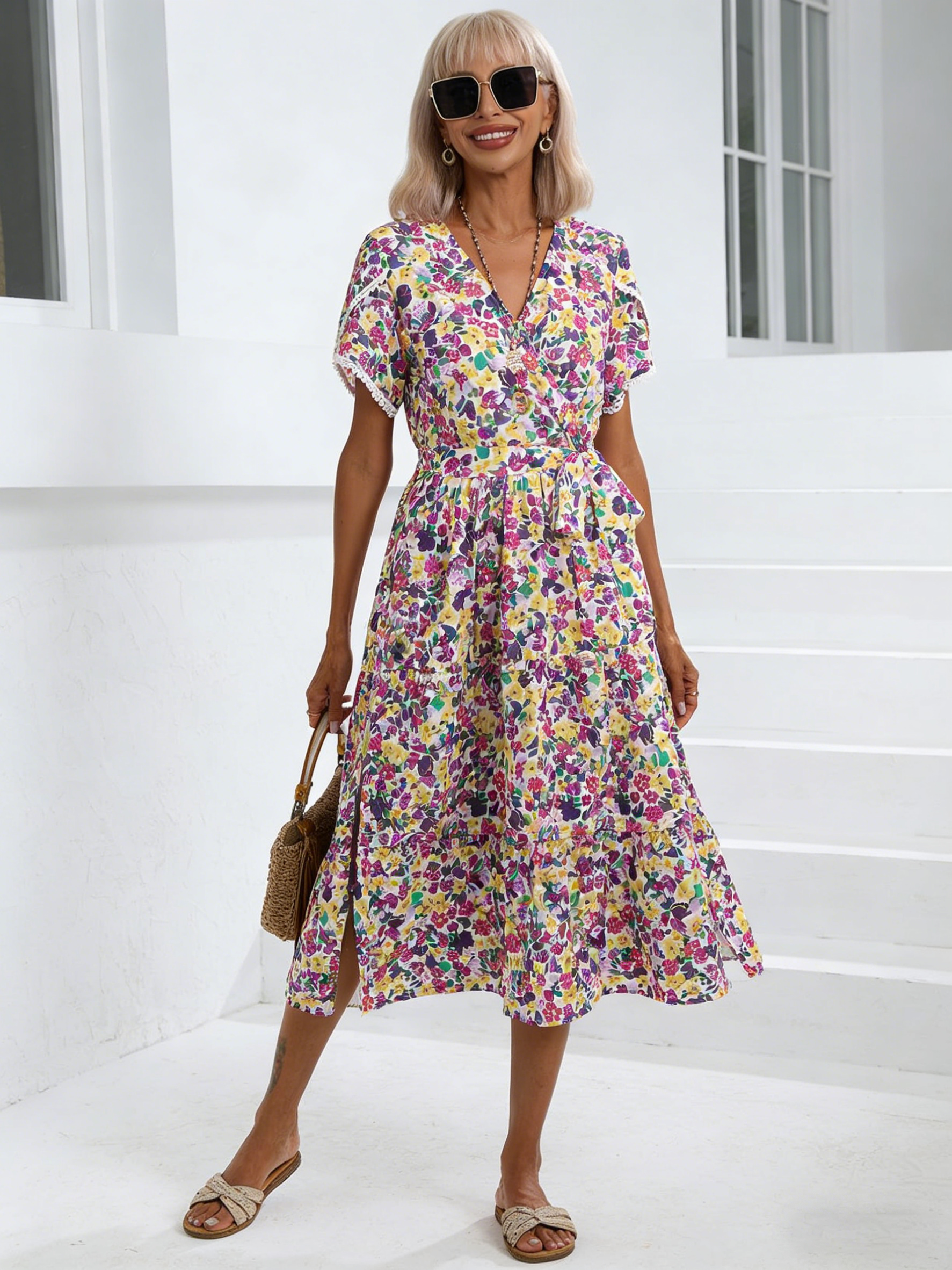 Dress Summer Small Floral Split V-neck Women's Clothing