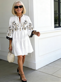Temperament Printed Fringed V-neck Short Dress