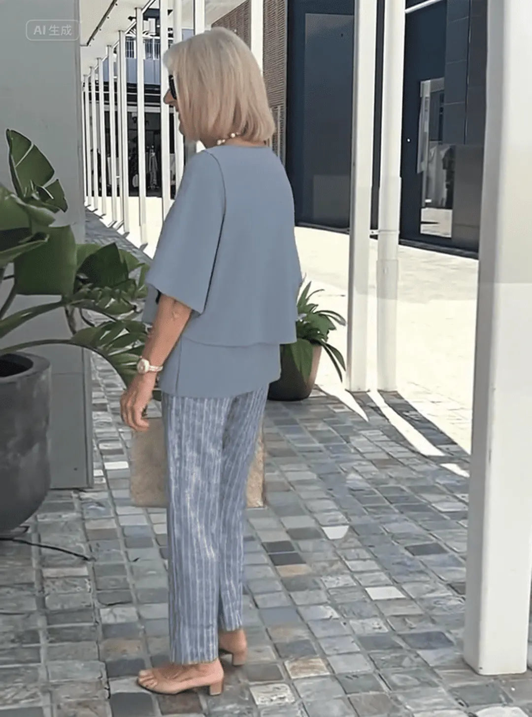 Casual Crew Neck Medium Sleeve Top Printed Floral Pants Set Two-piece Set