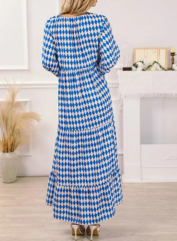 Women's Puff Sleeve Floral Boho Maxi Dress