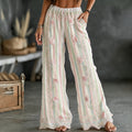 Women's Vintage Floral Vine Art Embroidery Patchwork Cotton Linen Pants