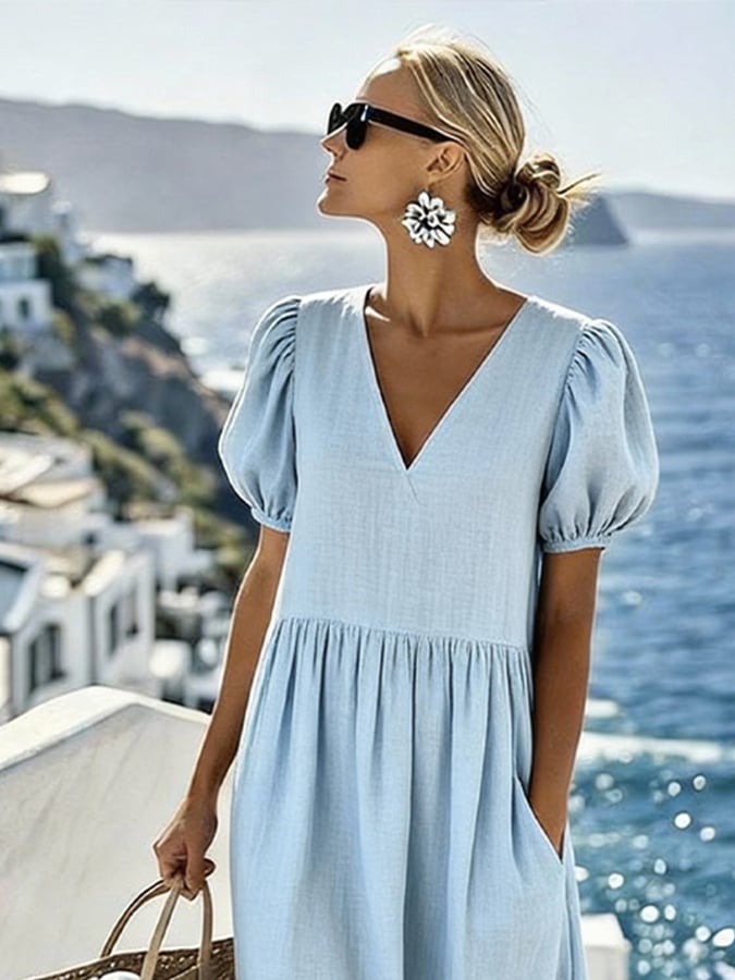 Women'S Casual V-Neck Vacation Dress
