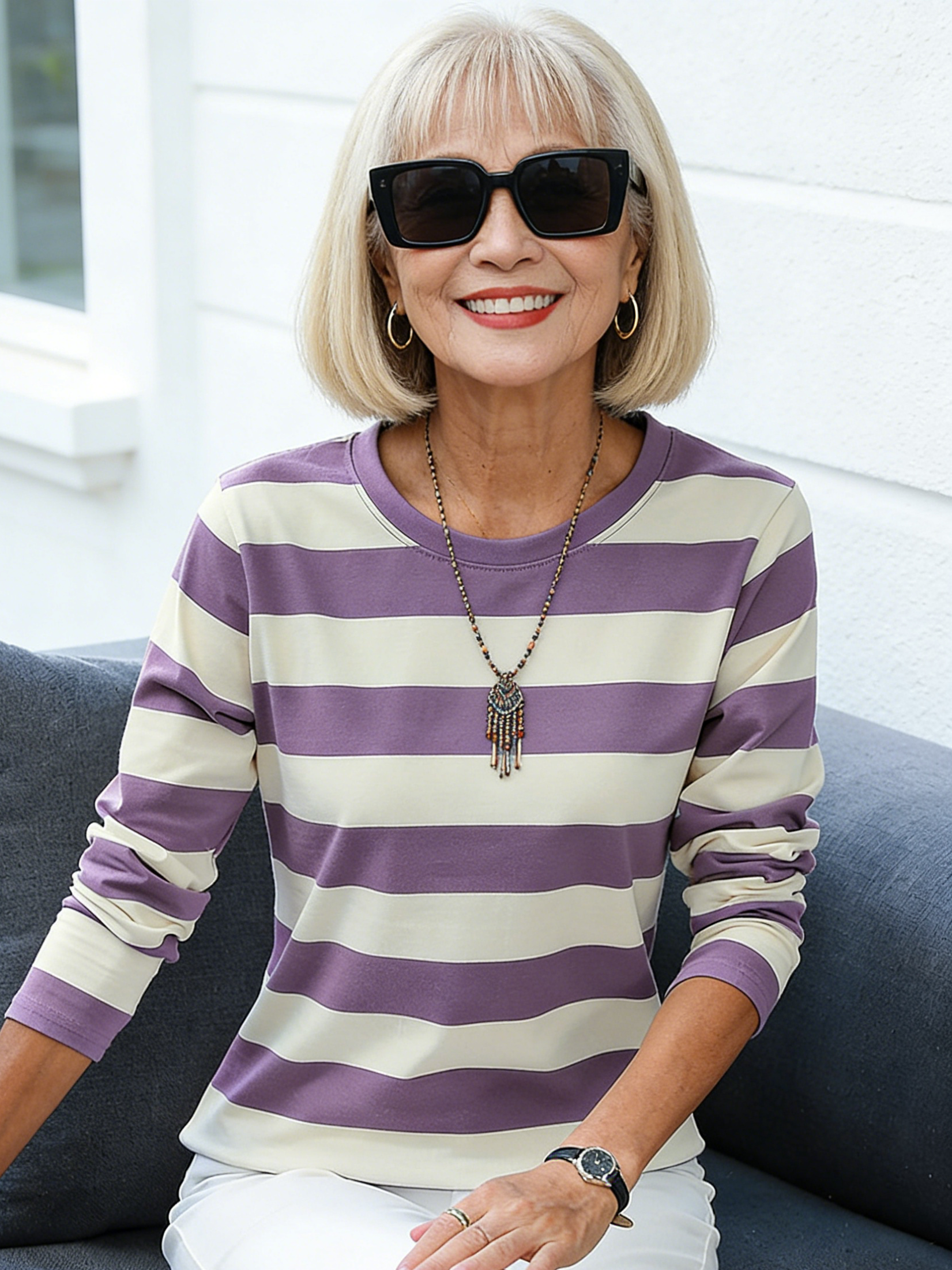 Loose Cotton Long-sleeved T-shirt Women's Autumn Clothes Outer Bottoming Shirt Striped