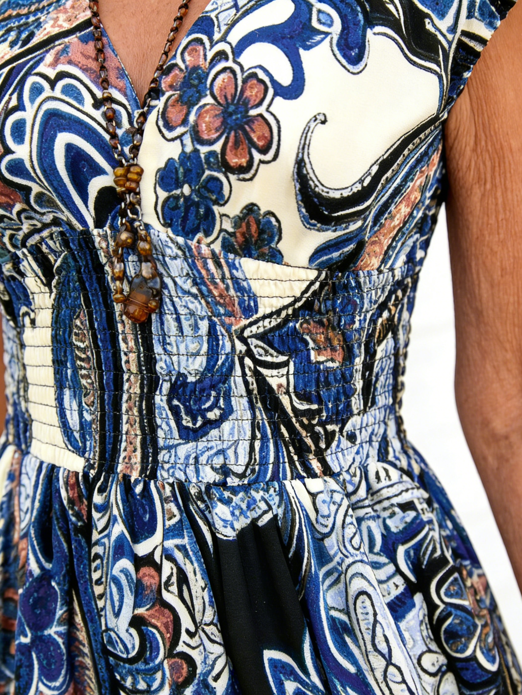 Paisley Print Dress Women's Summer Fashion Elegant Short-sleeved V-neck Dress Long Dress