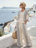 Women'S Casual V-Neck Printed Wide-Leg Pants Set
