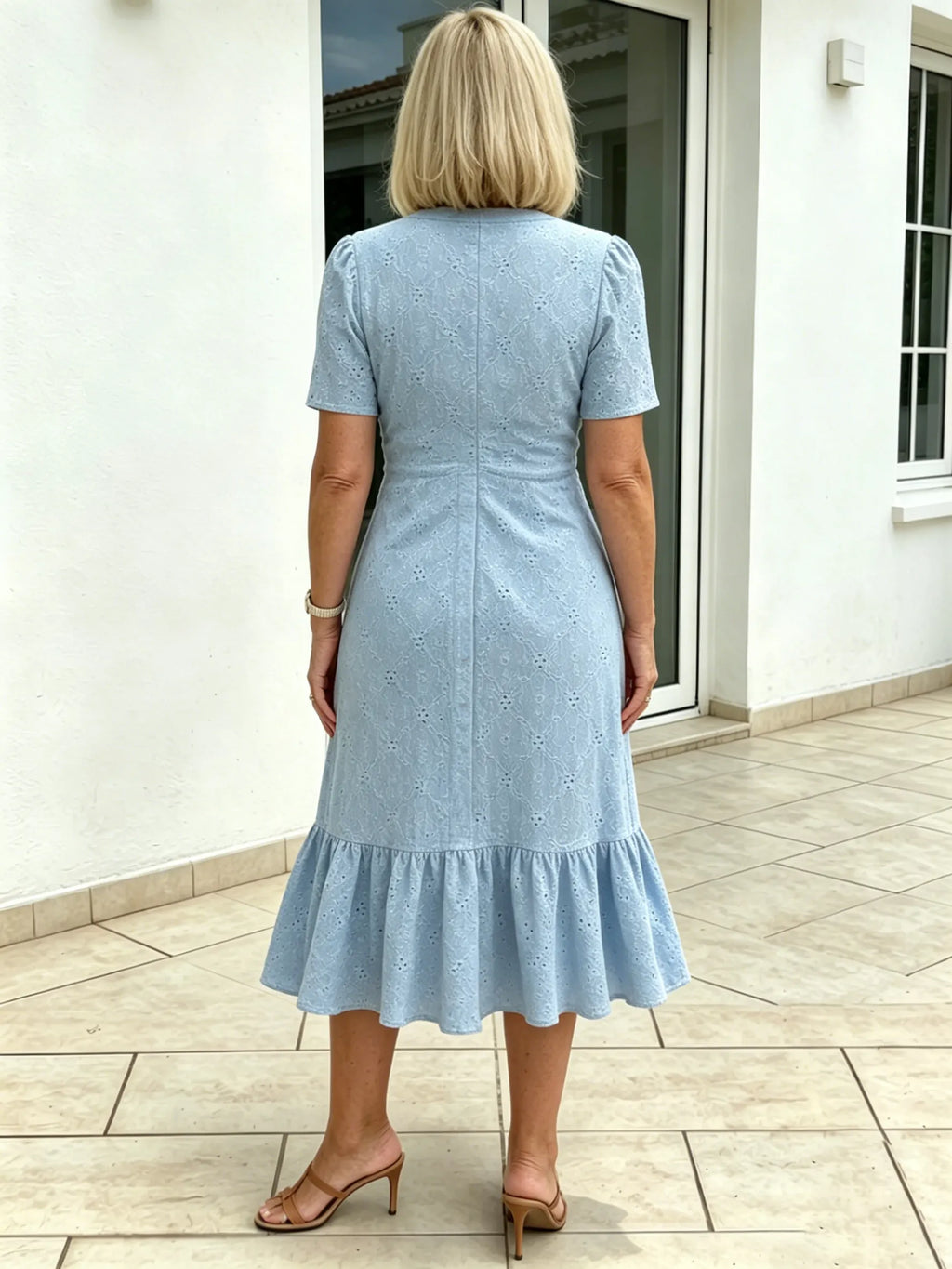 Textured Fabric Hollow Fabric Fashion Dress Short Sleeve Solid Color