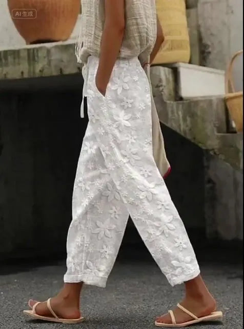 Fashion Pocket Embroidery Casual Pants