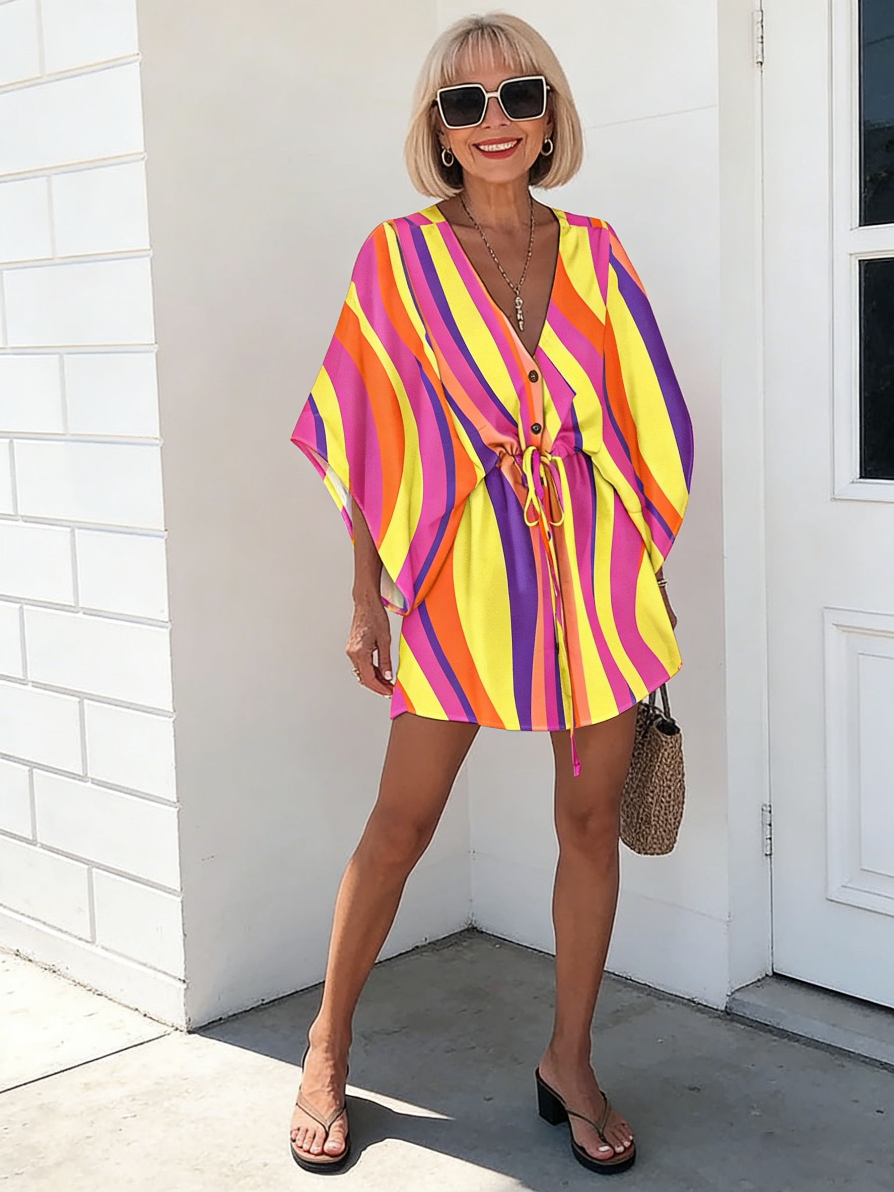 Vacation Flying Sleeve V Neck Lace-up Casual Holiday Dress