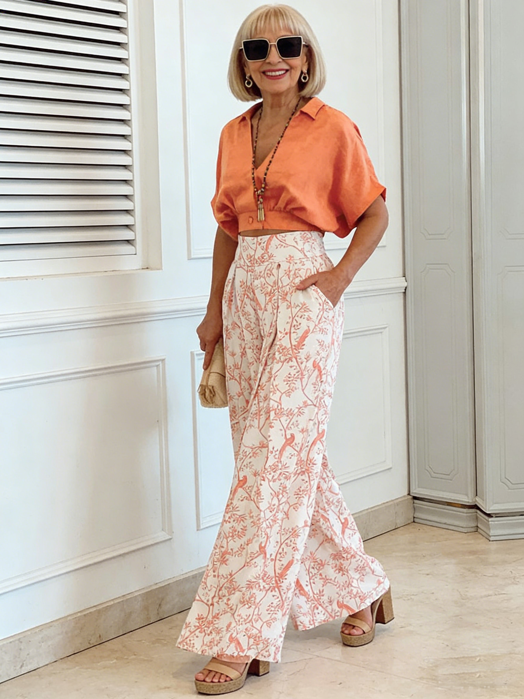 Summer V-neck Print Two-Piece Set