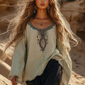 Desert Style Holiday Bohemian Vintage Linen Casual Top
