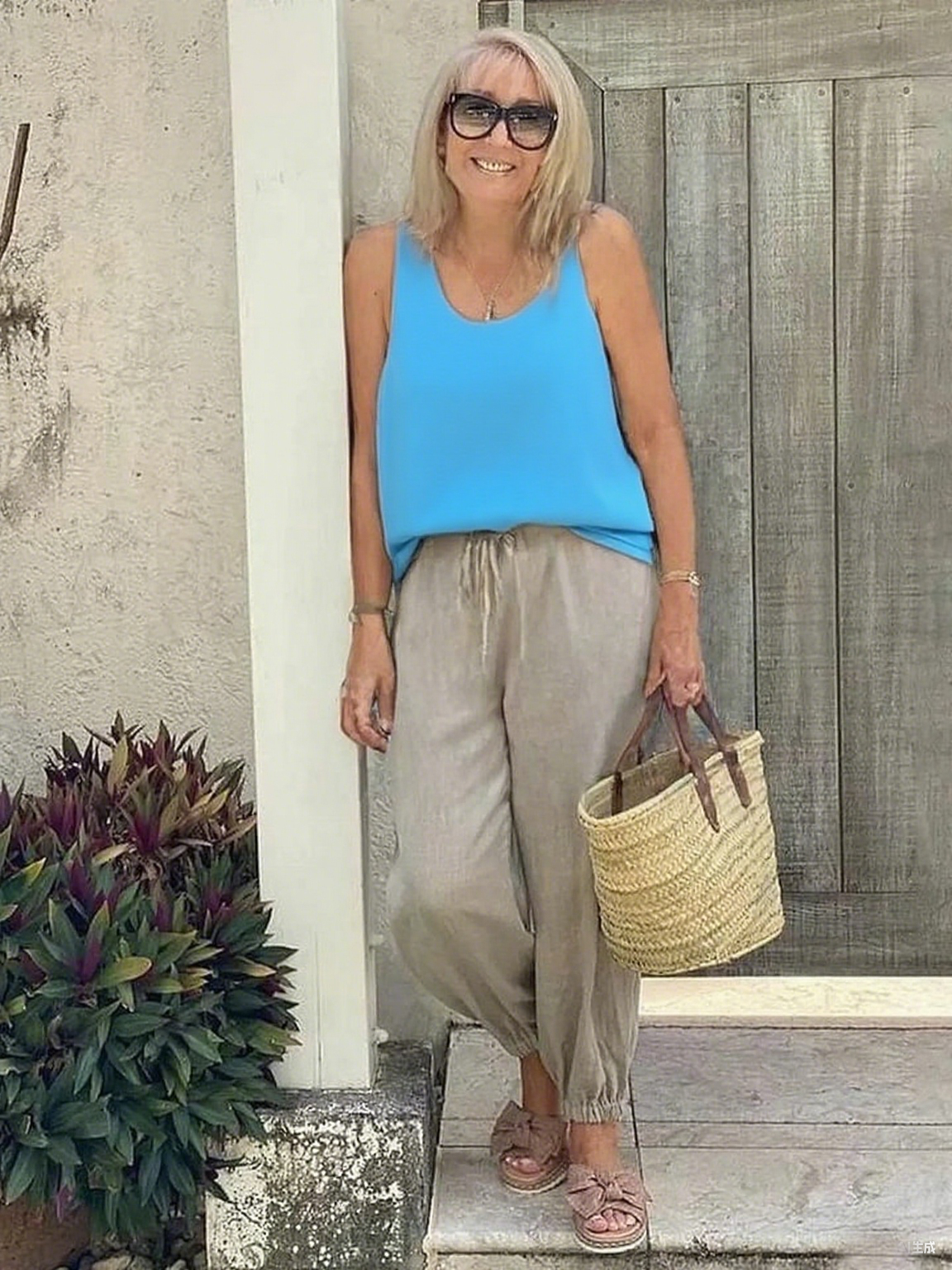Vest Casual Crew Neck Plain Tank Top