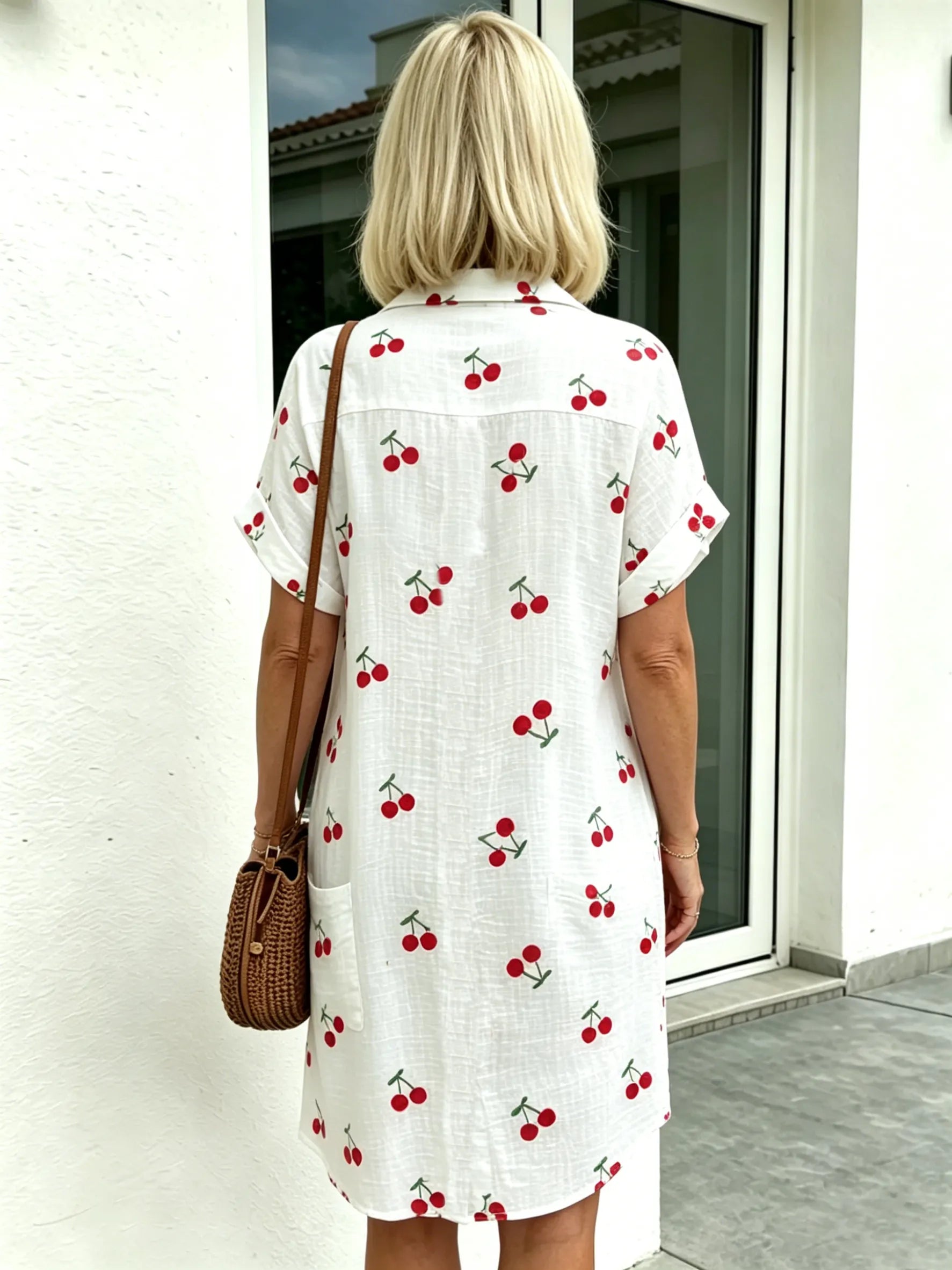 Pure Cotton Cardigan Roll-up Sleeves  Breathable Fabric Button Terracotta A-shaped Long-sleeved Dress