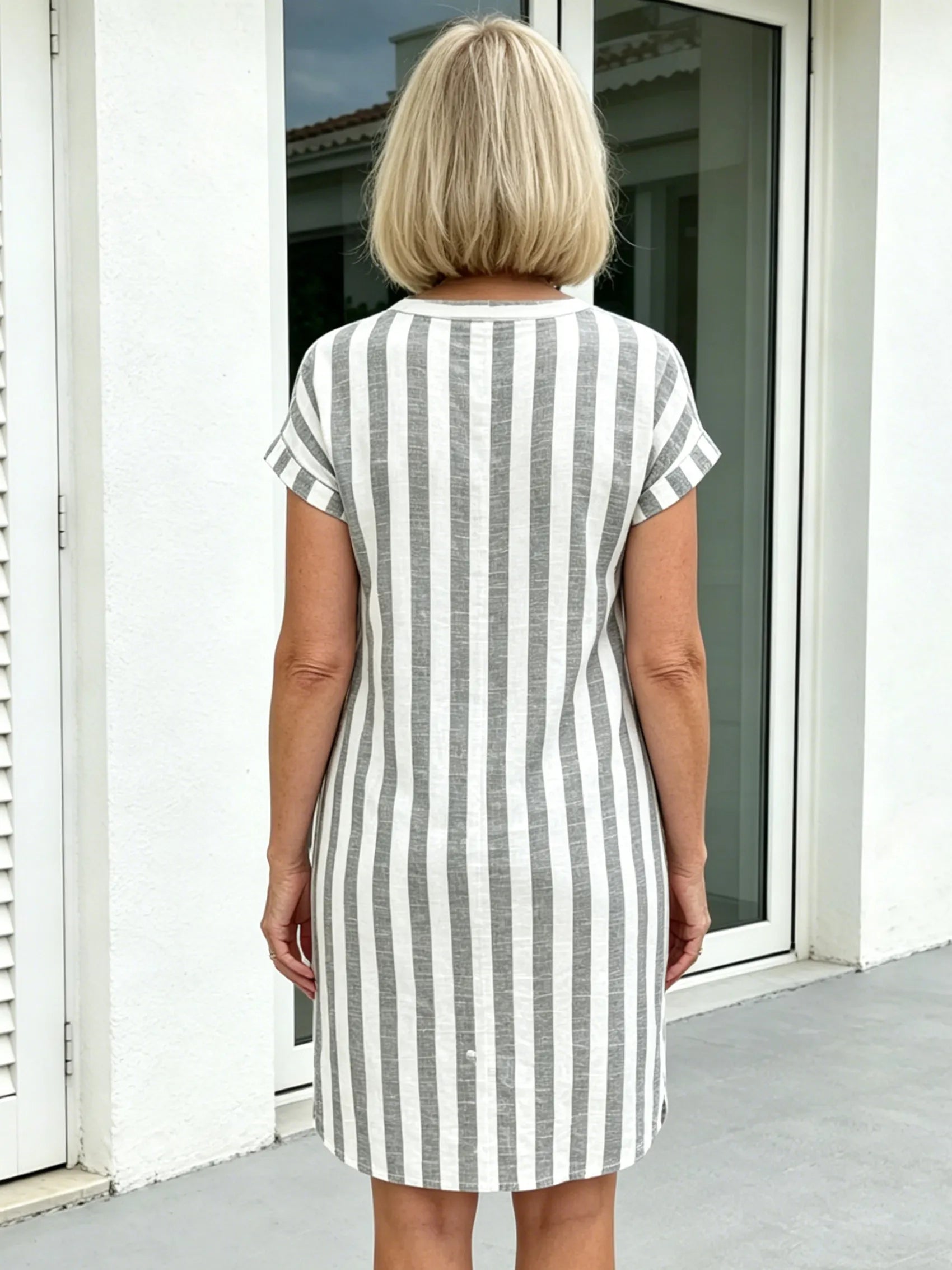 Breathable Cotton Dress Loose Casual Striped Shirt Dress