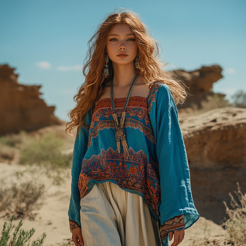 Desert Style Holiday Bohemian Vintage Linen Casual Top