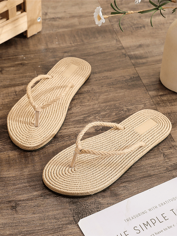 Women'S Straw Flip Flops Flat Beach Flip Flops