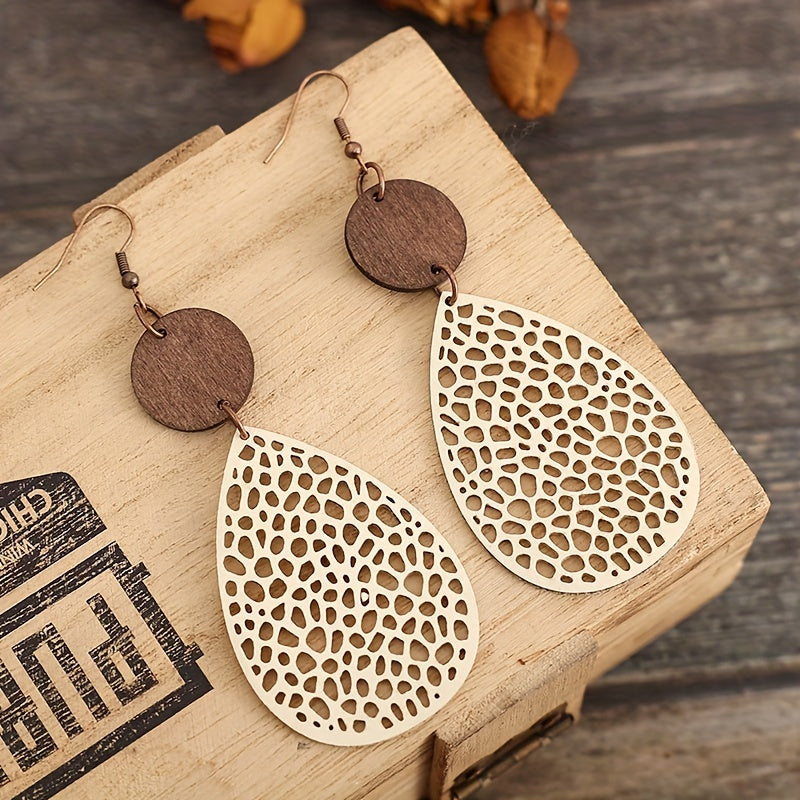 Boho Style Dangle Earrings Hollow Waterdrop Design Match Daily Outfits Party Accessories Gift For Family/ Friends/ Lover