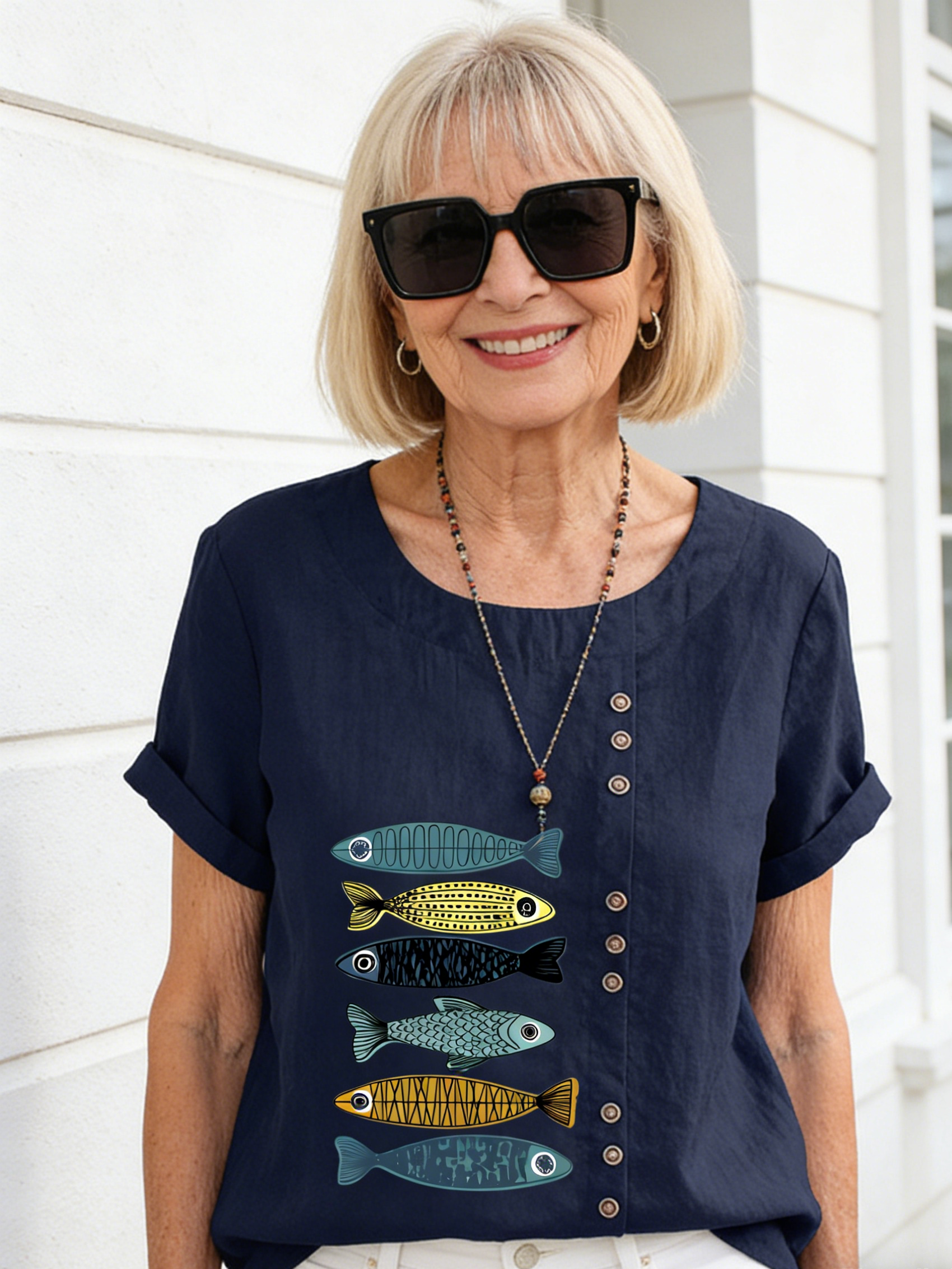Cotton and Linen Printed Shirt Women